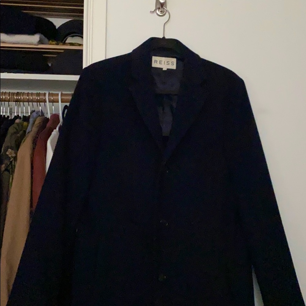 REISS navy wool 3 button car coat